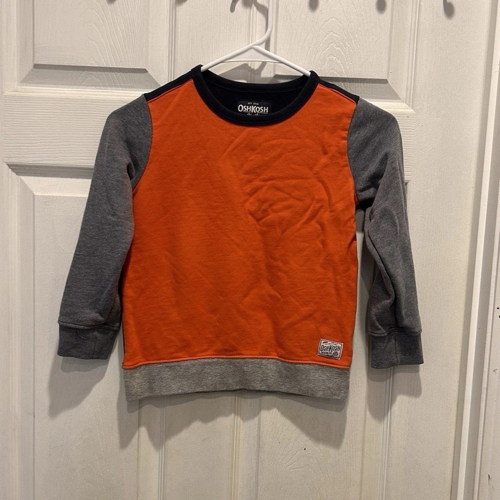 OshKosh Bgosh Kids Size 6 Colorblock Sweatshirt Orange Navy Blue Grey Terry